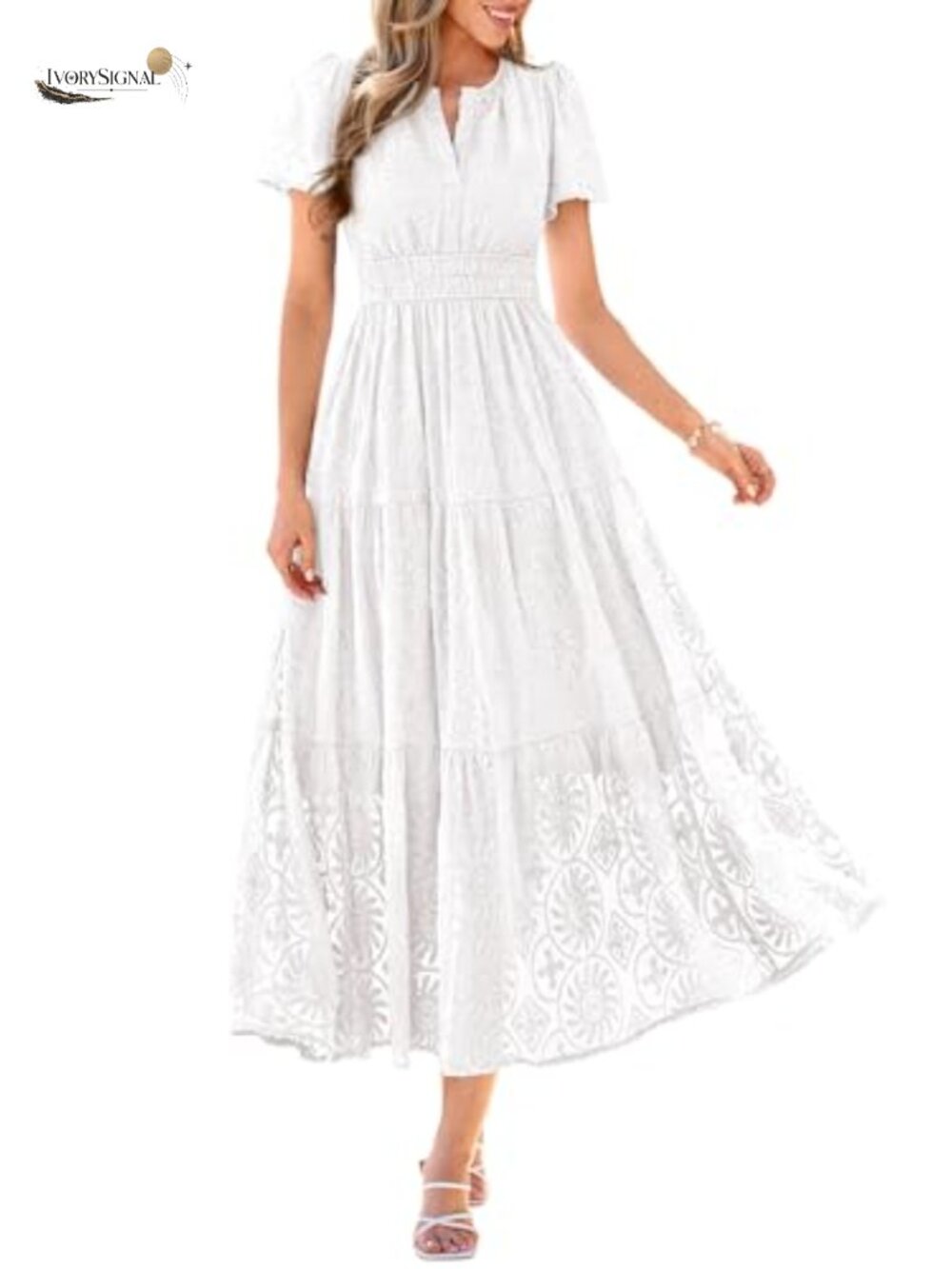 Womens Embroidered Maxi Dress Boho V Neck Short Sleeve Wedding Guest
